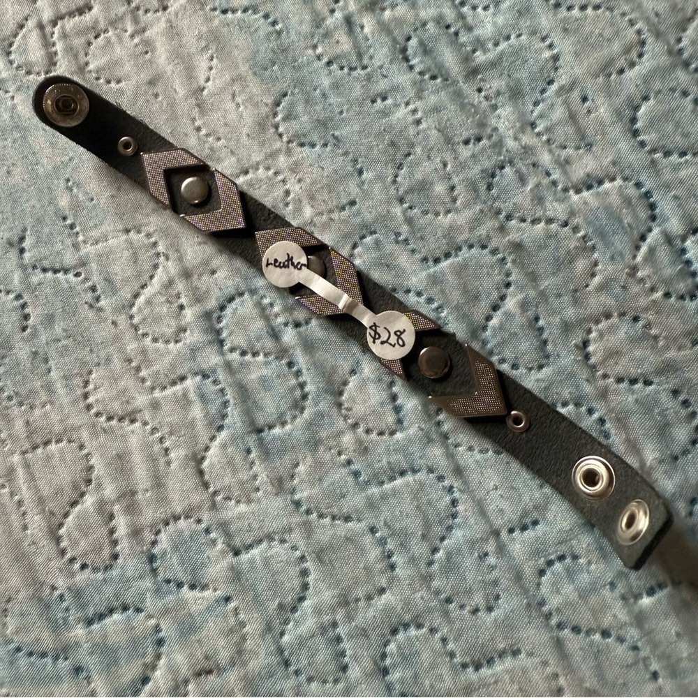 Silver and Grey Geometric Leather Bracelet - Picture 6 of 7